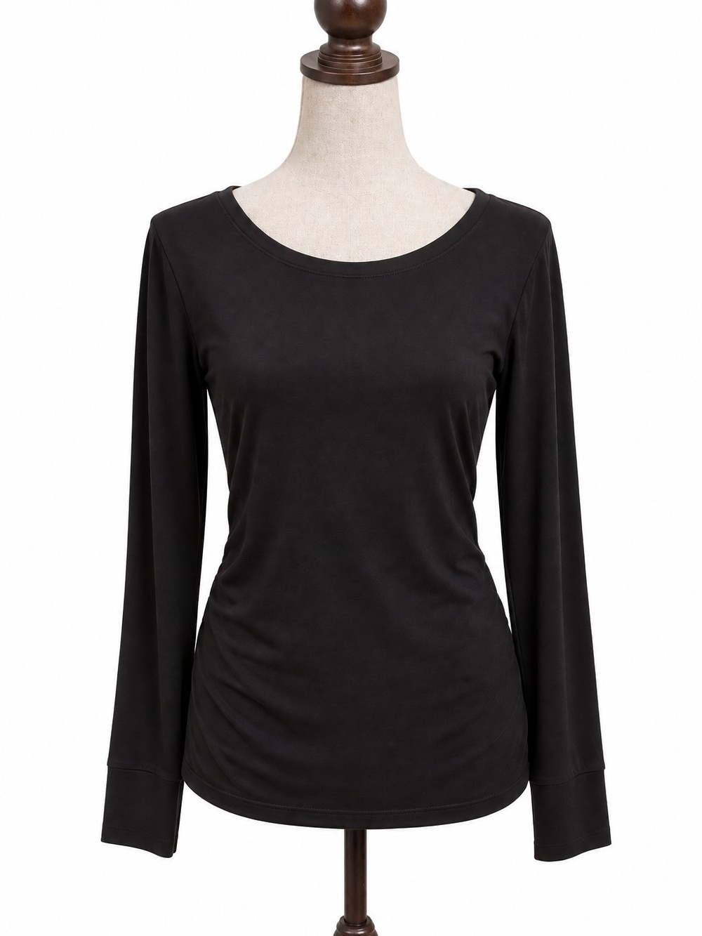 INC International Concepts Black Pima Cotton Modal Ruched Long Sleeve Top – Larg